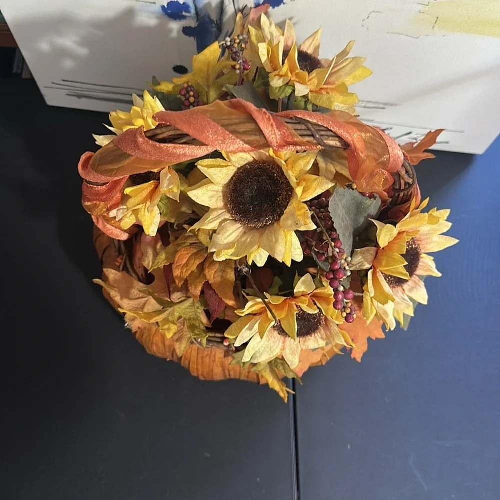 Fall pumpkin sunflower decor